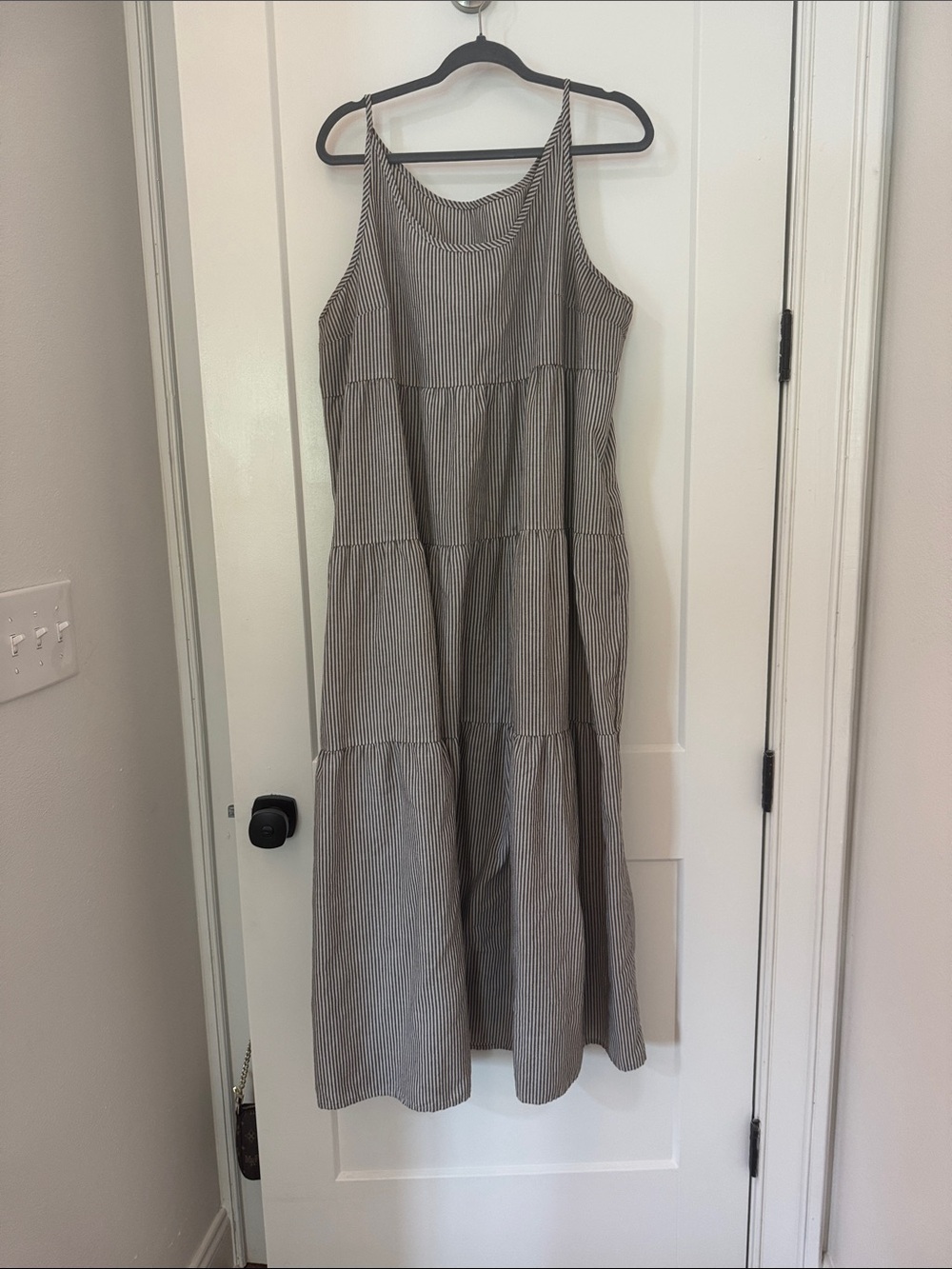 SHEIN Black and White Striped Tiered Maxi Dress